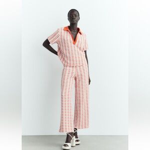 Zara jacquard knit set (pants+polo top)